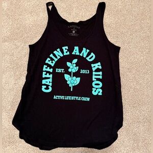 Women’s small Caffeine and Kilos Black and Teal Flowy Tank Top